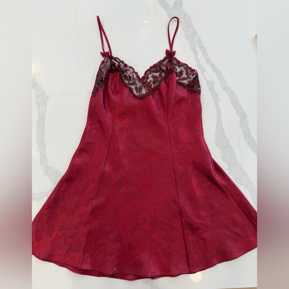 Victoria's Secret Other - Victoria's Secret Vintage 90’s Burgundy Red Lace Slip Dress
